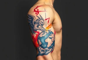 Heaven and hell fighting each other on earth tattoo idea