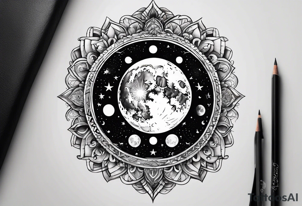 simbolo del infinito con el sol por un lado y la luna por el otro tattoo idea