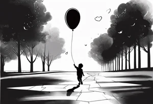 little boy with a balloon flying towards the sky with hopscotch games tattoo idea