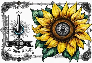 Sunflower and a compass, with the words "To Thine Own Self Be True" tattoo idea