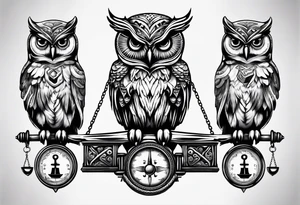 owl holding a Libra scale with its claws tattoo idea