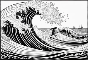 Poseidon steht in einer Welle im Meer tattoo idea