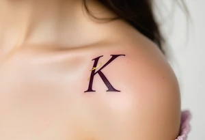 Elegant serif K in deep burgundy, with a gold ribbon woven through the letter's arms. tattoo idea