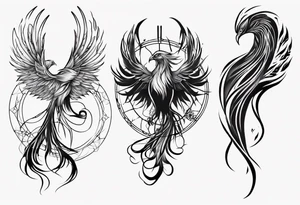 Phoenix with abstract dream catcher tail tattoo idea