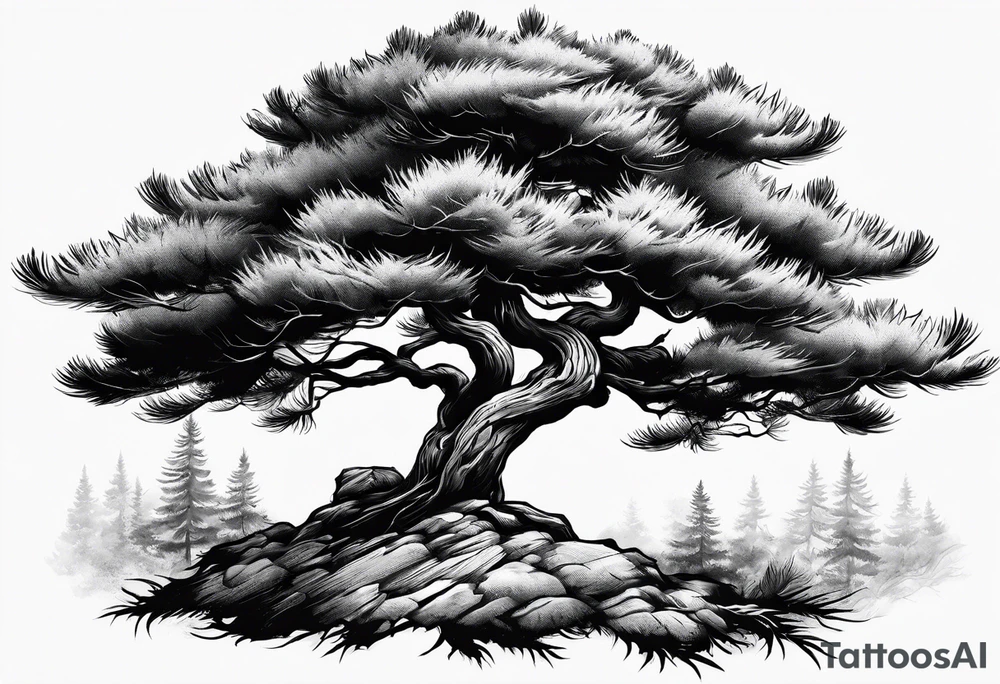 pine tree where leaves have fallen off only on one side tattoo idea