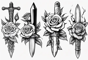 Dagger surrounded by roses tattoo idea