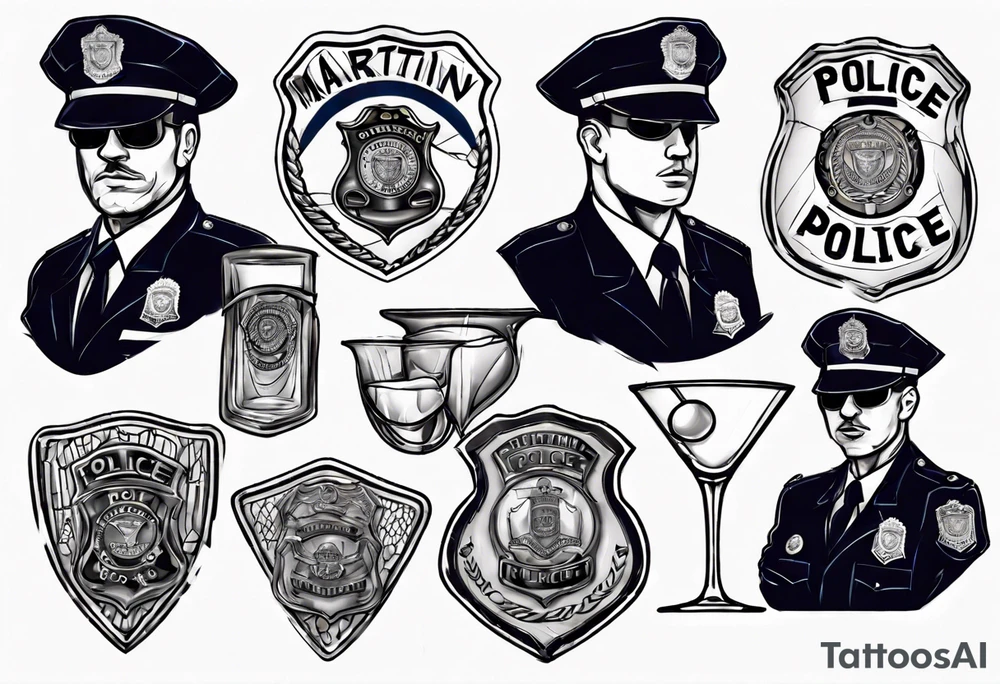 martini glass in a police uniform tattoo idea