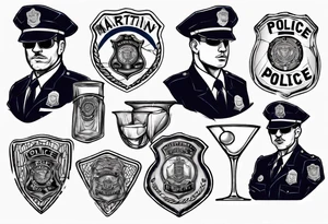 martini glass in a police uniform tattoo idea