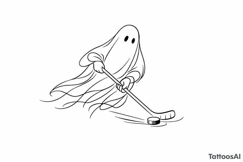 Single line drawing of a ghost stickhandling a puck on ice. tattoo idea