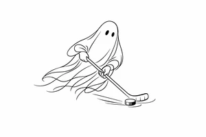 Single line drawing of a ghost stickhandling a puck on ice. tattoo idea