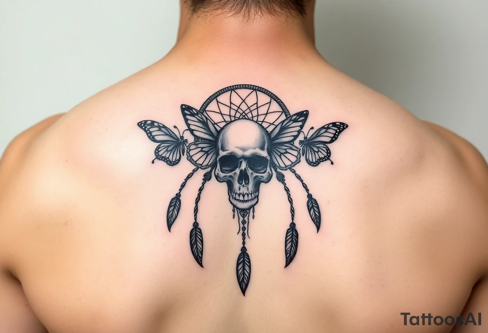 Small Dreamcatcher with butterfly's and skull tattoo idea