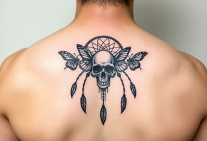 Small Dreamcatcher with butterfly's and skull tattoo idea