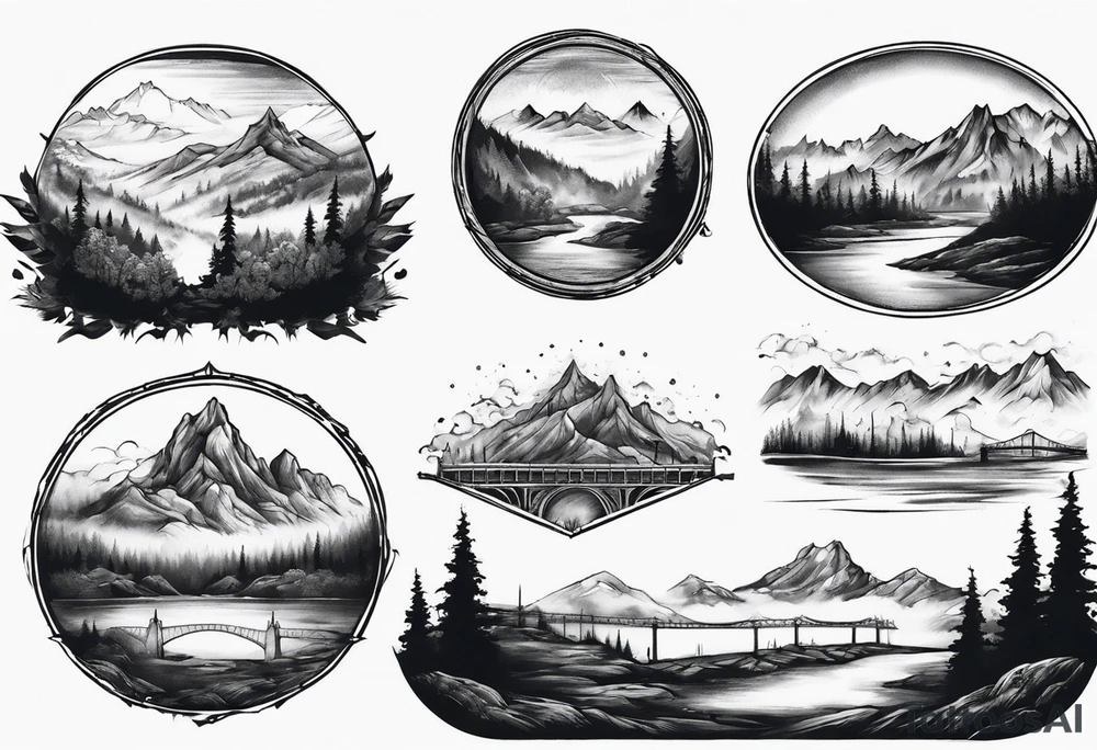 goledn gate bridge and mountain landscape with fog rolling in tattoo idea
