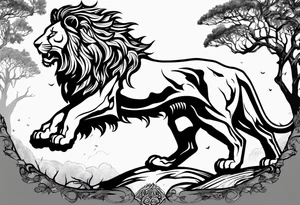 Create an oak tree in the shape of a roaring lion tattoo idea