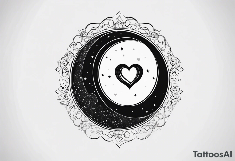minimalistic Crescent moon with a love heart inside tattoo idea