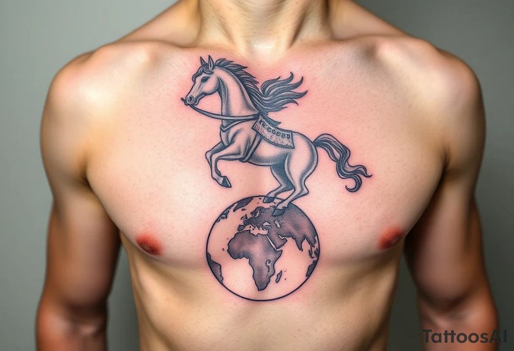half-man, half-horse with bow hovering over the world tattoo idea