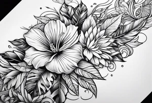 tropical and floral arm sleeve tattoo idea