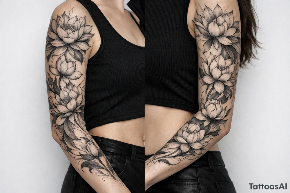 a lotus flower with fine linework tattoo idea