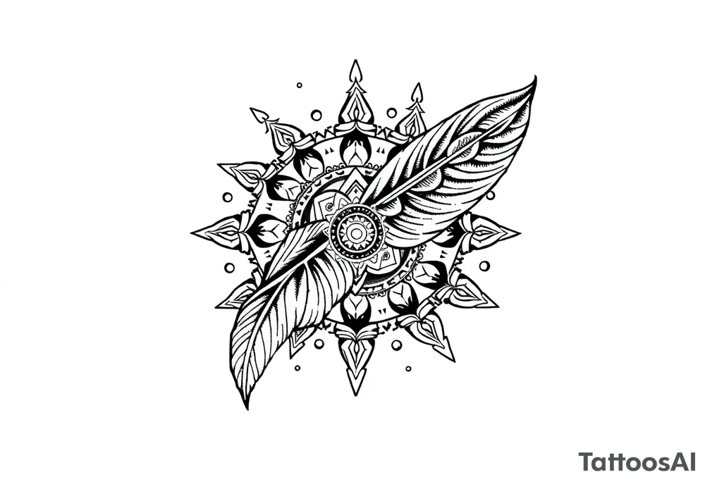 spiritual feather indian mandala shaman rune tattoo idea