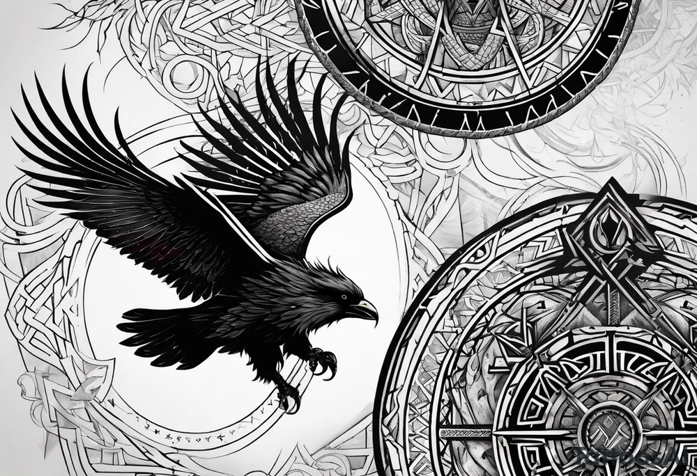 Viking Vegvisir with raven wings around it, Valknut tattoo idea