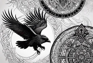 Viking Vegvisir with raven wings around it, Valknut tattoo idea