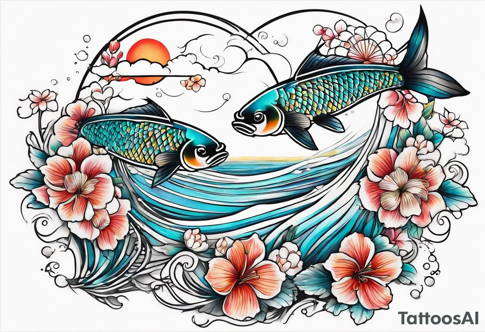 Pisces summer beach mother love tattoo idea