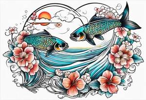 Pisces summer beach mother love tattoo idea