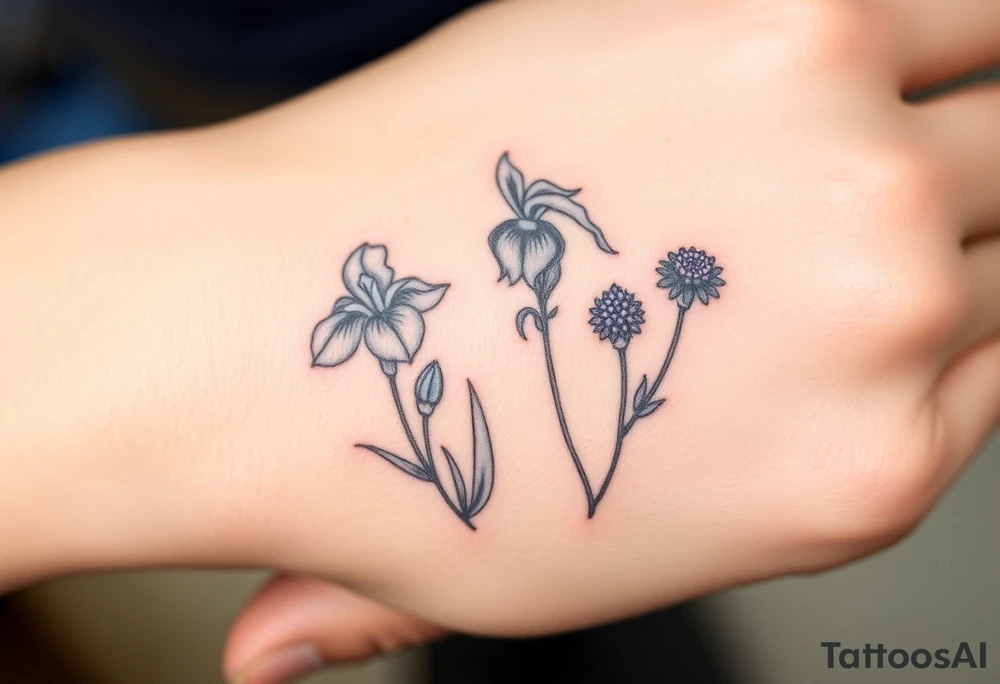 cutleaf coneflower, blue flag iris, bee balm, obedient plant, purple coneflower tattoo idea