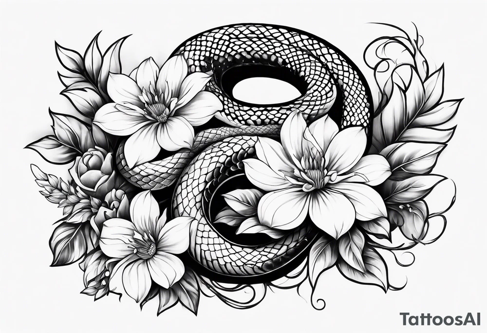 small simple snake with large flowers and long vines tattoo idea small simple snake with large flowers and long vines tattoo idea