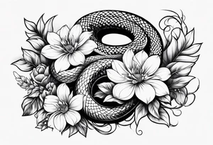 small simple snake with large flowers and long vines tattoo idea
