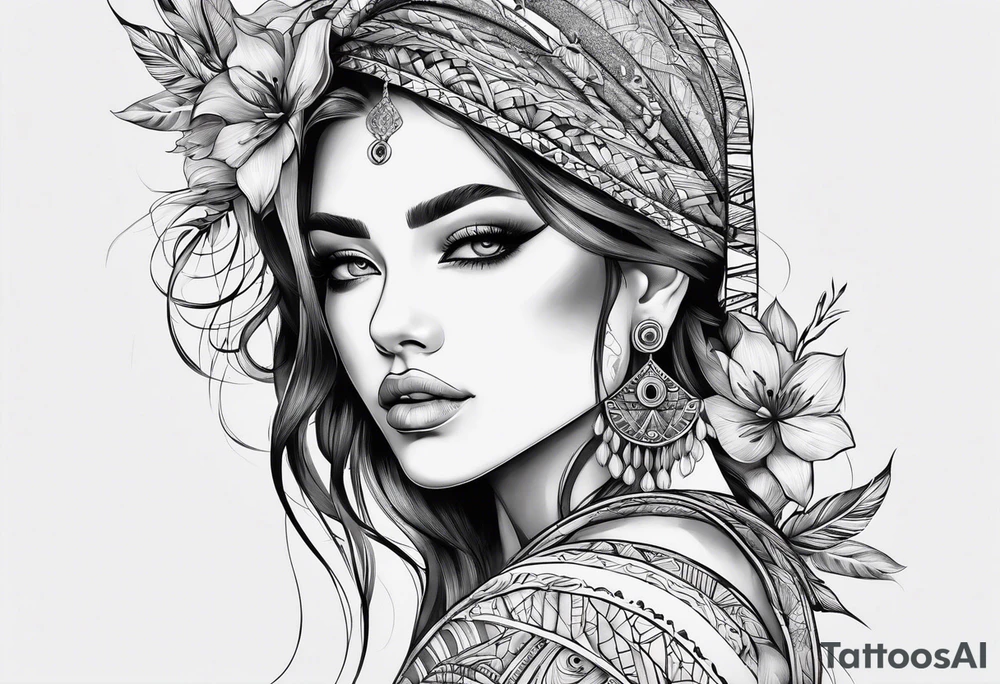 modern trible sketch on arm for girl tattoo idea