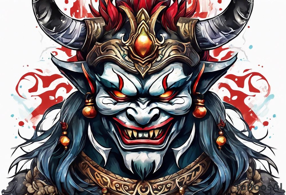 Protection against evil Oni mask tattoo idea