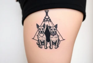 two dogs in front of a teepee tattoo idea