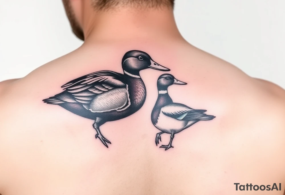 duck hunting tattoo for outside of forearm with a wood duck and mallard tattoo idea