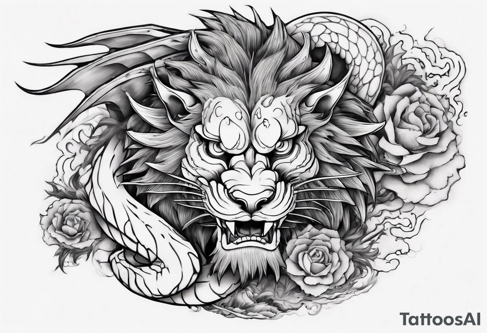 Dragón with a lion tattoo idea
