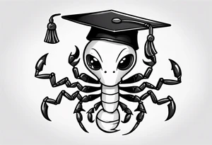 cute scorpion wearing a graduation cap that says 2023, with the background that represents game development and designs tattoo idea