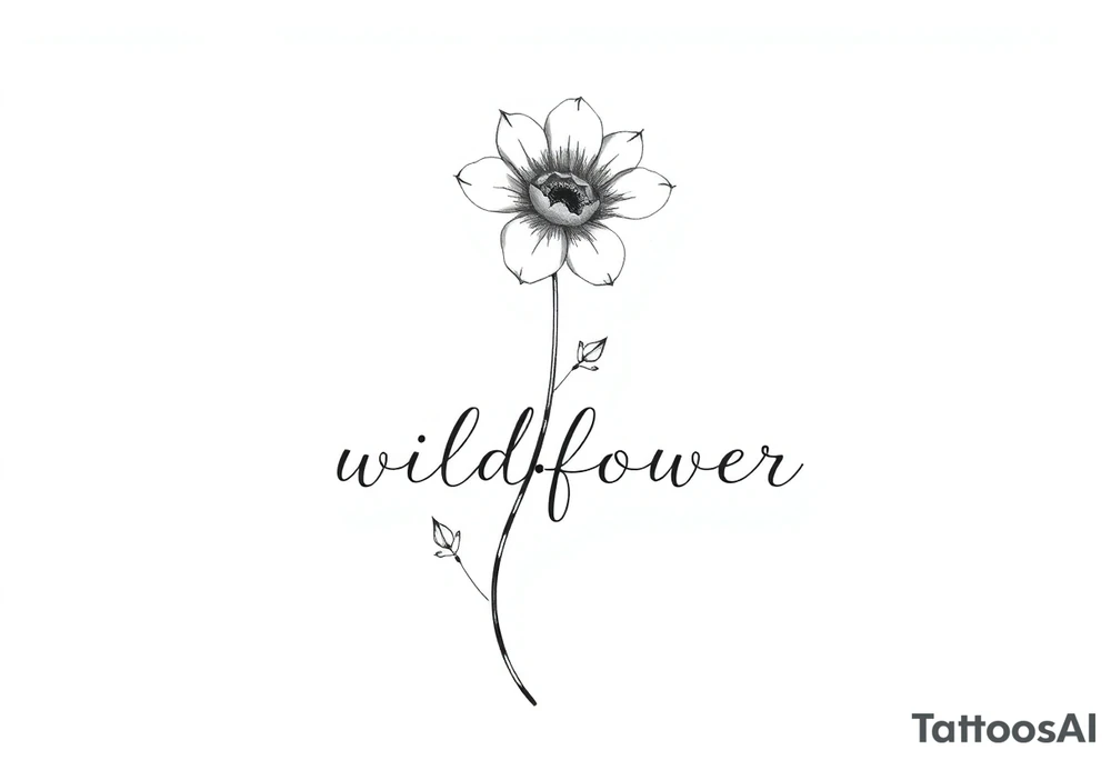 A long stemmed flower with the word wildflower written with the stem tattoo idea