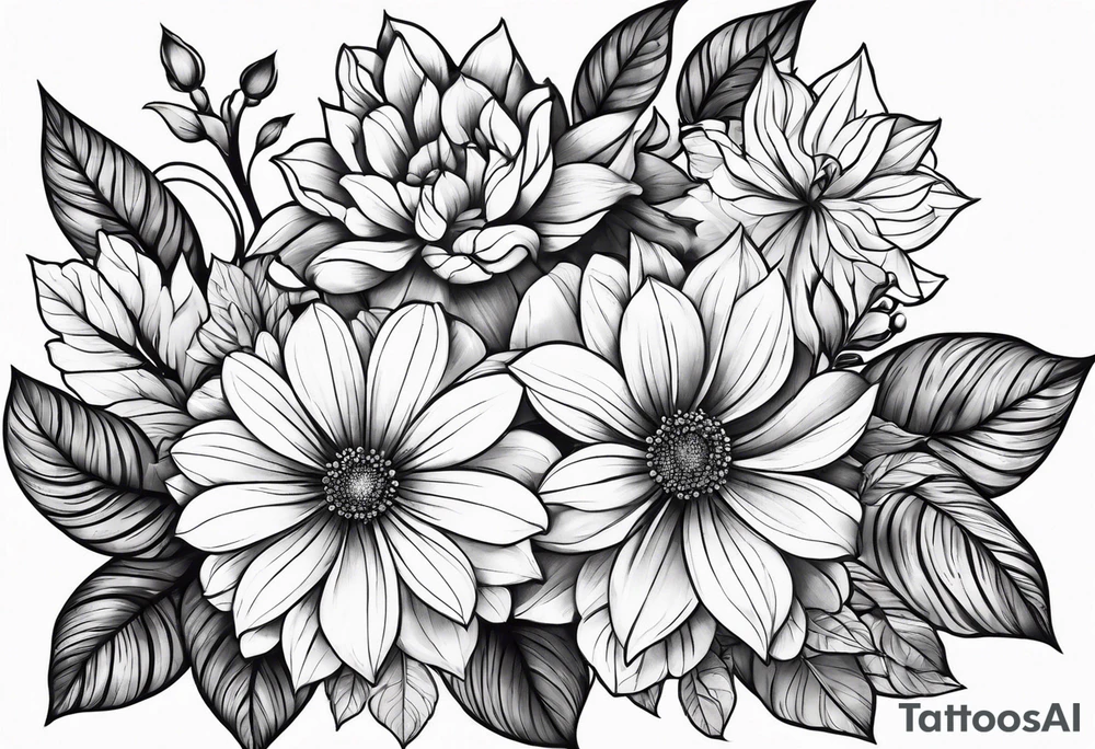 flowers, leaves tattoo idea