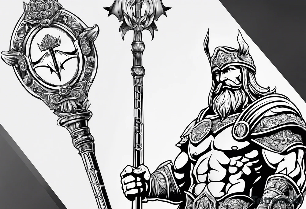 ares figure, angel, fishing rod tattoo idea