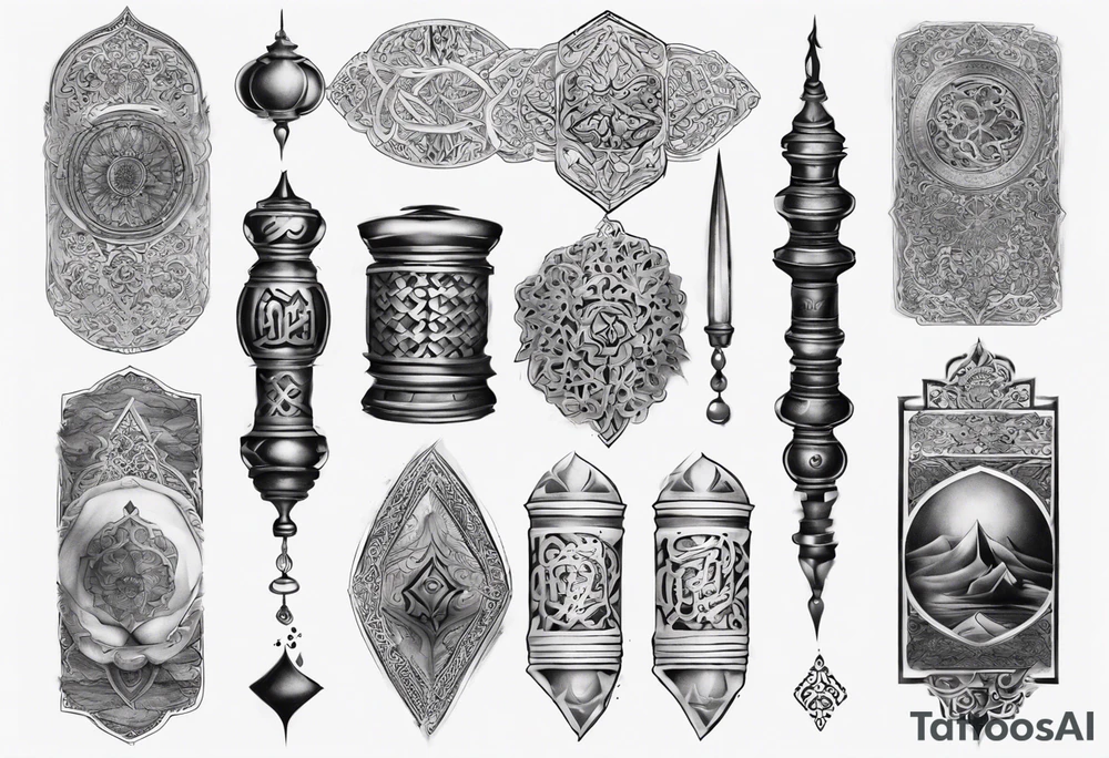 arabic sleeve realistic tattoo idea