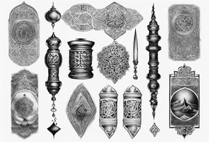 arabic sleeve realistic tattoo idea