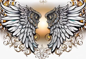 beautiful angel wings. with flilgree in the background tattoo idea