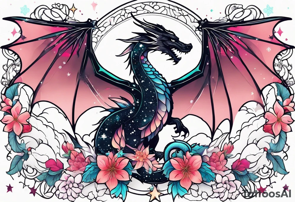 Constellation, wing , snow , cross , dragon female japan kawaii , flower tattoo idea