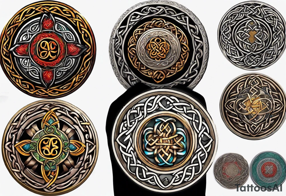 Small circular 3d colored shoulder Celtic tattoo tattoo idea