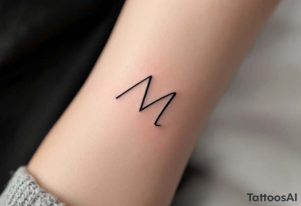 A minimalist "M" in thin charcoal gray lines with a modern geometric feel. tattoo idea