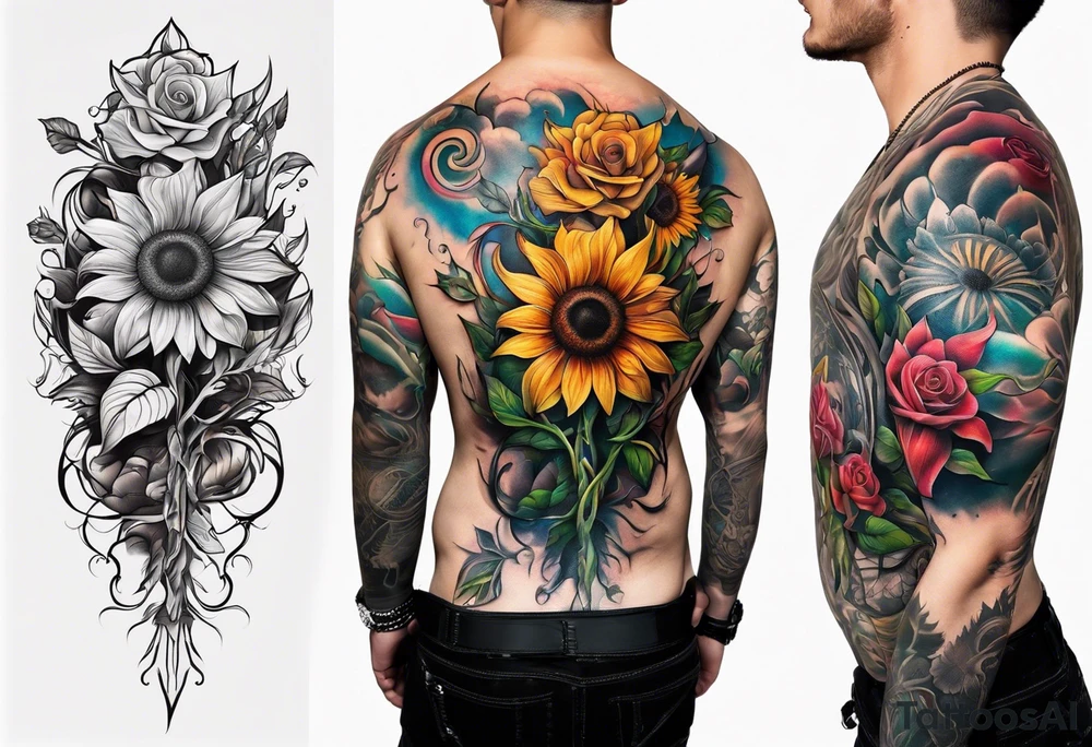 flower rose , sunflower, alien tattoo idea