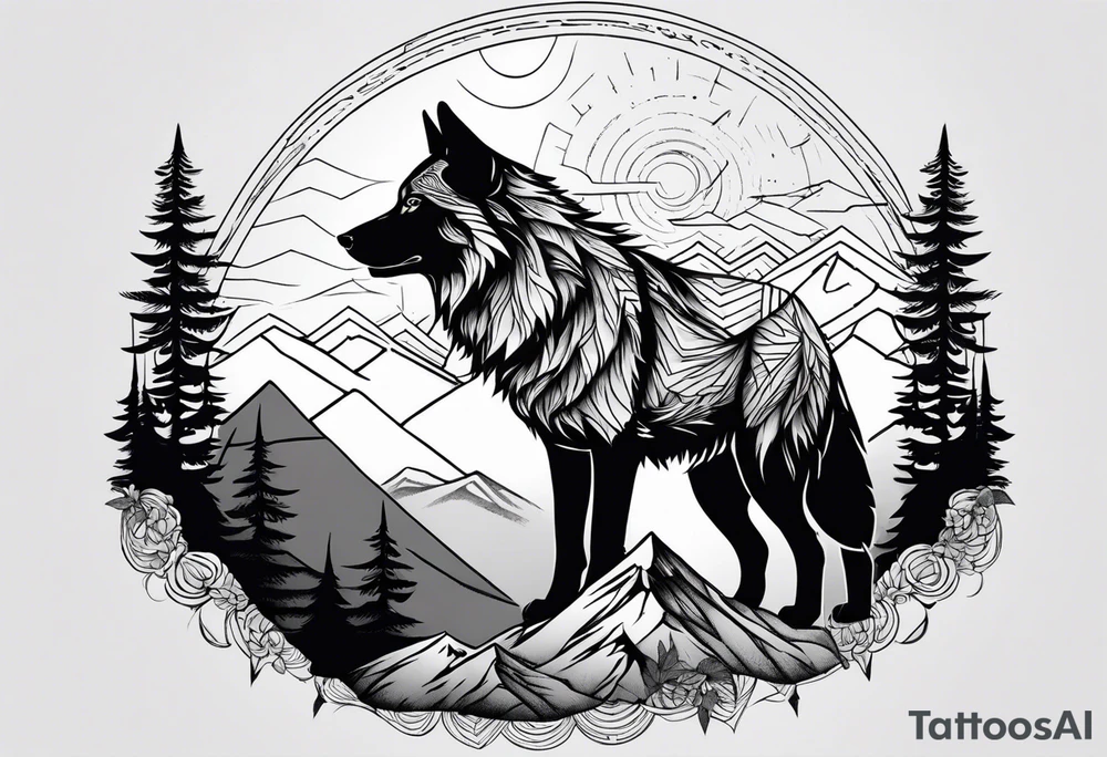 Mountains, wolf in it tattoo idea
