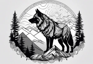 Mountains, wolf in it tattoo idea
