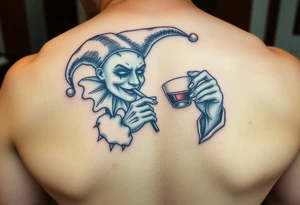 jester smoking and drinking in the other hand tattoo idea