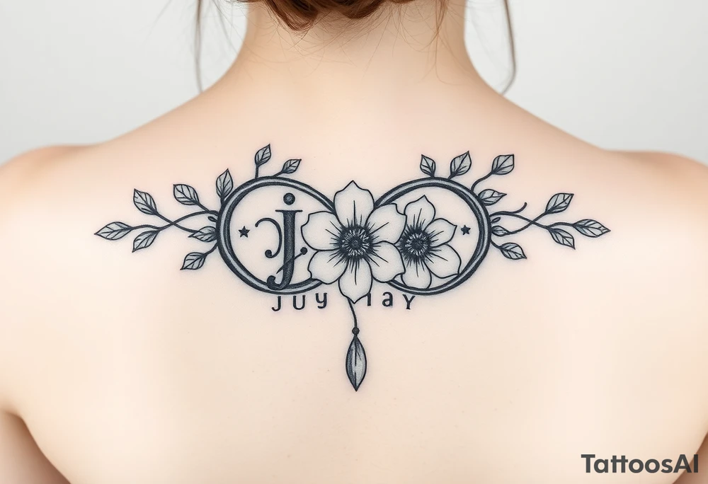 January December July birth flower infinity sign jayden maya tattoo idea